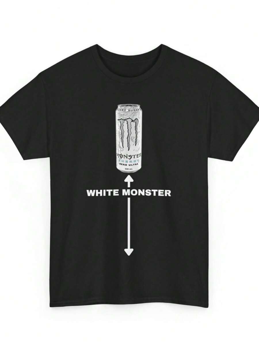 White Monster Funny Joke Man Friends T-Shirt - 黑色 - 查看 1