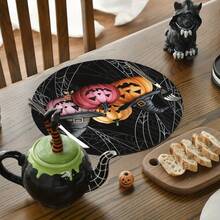 4 Stücke/6 Stücke/8 Stücke Halloween Schwarze Runde Tischsets, 38 cm Spinnennetz Muster Küchen- und Esszimmer Tischsets, geeignet für Feierlichkeiten