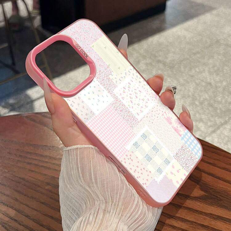 Floral Patchwork Mobile Phone Case, Designed With Delicate Flowers And Pastel Colors, Suitable For IPhone 16, 15, 14, 13, 12 And 11 Pro Models, Made Of TPU Material, And Provides Shockproof Protection. Perfect For Family, Friends, Children, Birthdays, Spring, Holidays, Boyfriends, Girlfriends, And Valentine's Day Gifts - 粉紅色CZ - 查看 6