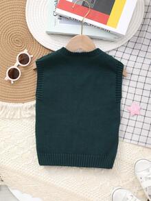 Boys' Collegiate Style Solid Color Cable Knit Sweater Vest - Dark Green - View 7