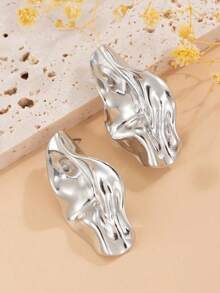 1pair Vintage Asymmetrical Abstract Metal Leaf Drop Earrings, Minimalist Chic Jewelry Gifts For Women, Suitable For Daily, Festival, Party And Banquet Decoration - 黃金 - 查看 11
