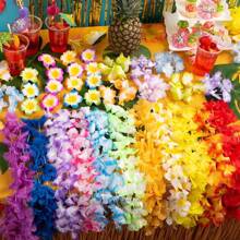 55 Pcs Artificial Hawaiian Flower Wreath Necklace, Hawaiian Theme Party Garland For Summer Beach Party, Wedding, Birthday Decorations Supplies,For Holiday Wedding Beach Birthday Decorations Party Supplies Wreaths Headbands Holiday Wedding Beach Birthday Decorations (Random Color)