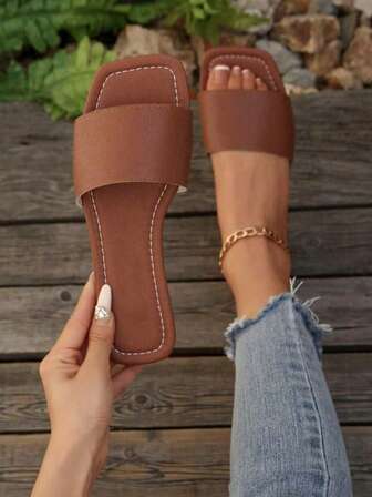 New Fashion H-Shape Women's Slippers, Casual Style, Roman Style Slip-On Slippers, Comfortable Black, Beige And Brown Colors, Low Heel And Embossed Pattern, Desert Key French High-End Flat Slippers With Sequins And Thick Soles, Beach Shoes, Perfectly Matched With New Fairy-Style Slip-On Slippers, Suitable For Dates, Indoor And Outdoor Use, With Deodorizing And Anti-Slip Function, Crocodile Pattern Slippers With Metal Decoration And Flat Soles, Slip-On Summer Fashion Slippers.