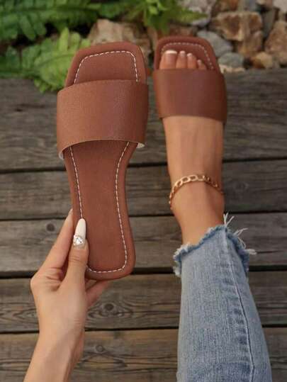 New Fashion H-Shape Women's Slippers, Casual Style, Roman Style Slip-On Slippers, Comfortable Black, Beige And Brown Colors, Low Heel And Embossed Pattern, Desert Key French High-End Flat Slippers With Sequins And Thick Soles, Beach Shoes, Perfectly Matched With New Fairy-Style Slip-On Slippers, Suitable For Dates, Indoor And Outdoor Use, With Deodorizing And Anti-Slip Function, Crocodile Pattern Slippers With Metal Decoration And Flat Soles, Slip-On Summer Fashion Slippers.