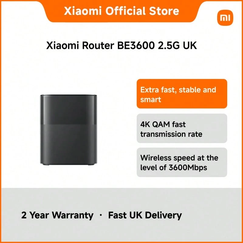 Router BE3600 UK Version – Dual Band WiFi 7 Wireless Router With 2.5G WAN/LAN Port 3600Mbps Speed 4 High-Gain Antennas WPA3 Encryption Mesh Support MiWiFi ROM Xiaomi Home App Control AX/BE Standard For Home Use - Black - View 1