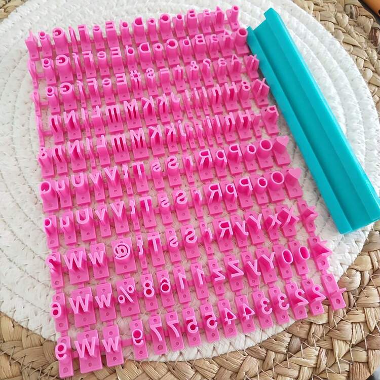 1pc Handmade Soft Clay Alphabet & Number Stamp, For Clay Shaping, Decoration, DIY Embossing Letter Stamp Mold - Hot Pink - View 2