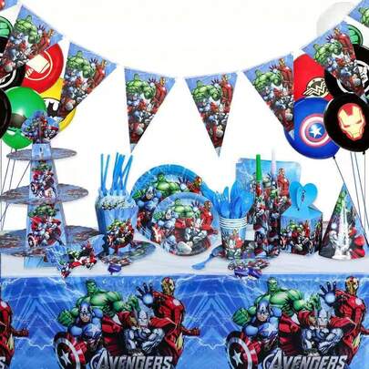 Marvel Set di posate monouso da 80 pezzi con motivo supereroe - Forniture per feste, compleanni, balli e eventi | Bicchieri di carta, tovaglioli, piatti e decorazioni