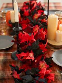 1件26片装，长约200厘米，人造枫叶，优雅的秋季花环枫叶，悬挂式植物绿色装饰，适用于卧室、家居墙壁、派对拱门、公寓房间装饰，非常适合感恩节装饰、家居、婚礼、壁炉和圣诞节！秋季装饰，秋季 - 彩色 - 查看 1