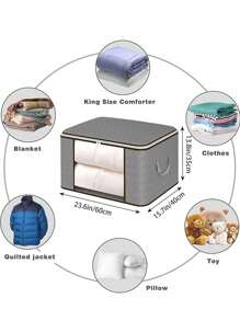 大容量储物袋 衣物收纳箱 可折叠衣柜收纳盒 带加固手柄的收纳盒，用于收纳衣物、毛毯、棉被、床单、枕头和玩具（灰色） 大容量带手柄储物袋 - 卧室和衣柜收纳盒 多用途储物盒 用于整理卧室衣柜、衣物、棉被、衣柜收纳盒（带手柄）