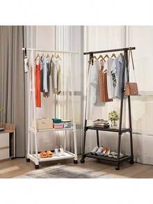 1pc Metal Freestanding Portable Clothes Rack With 1-Tier Shelf, Adjustable Rolling Clothes Rack, Large Capacity Non-Slip Hat Rack With Locking Wheels, Multi-Layer Design. Rolling Multi-Functional Metal Clothes Rack, Independent Triangle Clothes And Coat Storage Organizer Suitable For Home, Kitchen And Closet, With Movable Multi-Layer Structure. Floor Standing Clothes Rack Living Room Storage Rack Floor Standing Bedroom Small Coat Rack Bag Rack - Multicolor - View 5