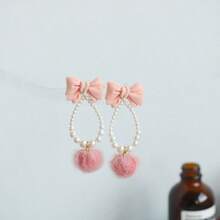 1 Pair Fashionable, Elegant And Sweet Bowknot Plush Earrings - Baby Pink - View 1