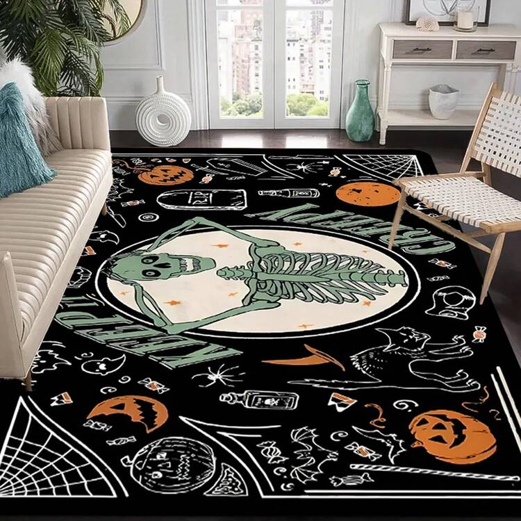 1 tấm thảm bếp Halloween dày 0,47 inch/1,2cm, thảm polyester họa tiết bí ngô và mèo đen, thảm cửa ra vào, trang trí nhà thời trang Ngày của người chết, thích hợp cho phòng tắm, phòng ngủ, phòng trò chơi, trong nhà và ngoài trời ﻿ Tiệc Halloween - Nhiều màu - Xem 8