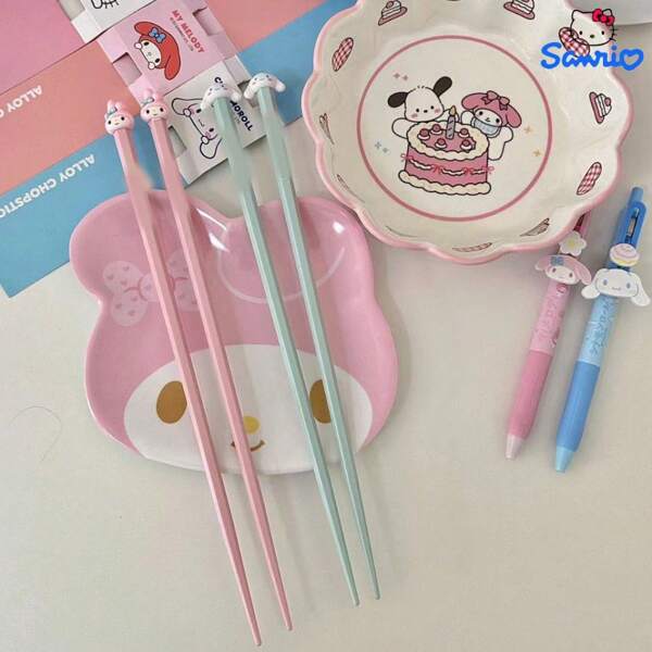 Sanrio 1 Pair Hello Kitty Alloy Chopsticks, Single Set, Non-Slip, Suitable For Valentine's Day, Halloween, Gift For Friends, No Text On Chopsticks