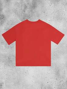 女士时尚街头 Y2K 风格圆领短袖休闲纯色上衣，独特薄款 T 恤 - 紅色 - 查看 5