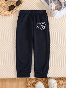 3pcs/Set Young Boy Letter Print Casual Pants, Autumn/Winter Sports Trousers