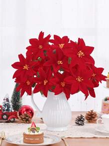 6/3 Stück künstliche Poinsettia Blumen, rote Weihnachtsblumen, künstlicher Poinsettia Strauch, künstliche Pflanzen (Farbe des Stiels zufällig), geeignet für Weihnachtsbaum Zuhause, Tischdekoration, Hochzeitsdekoration, Heimdekoration, Raumdekoration, Weihnachtsdekoration
