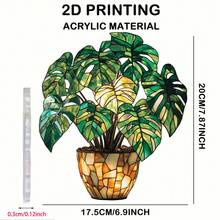 2D Flat Elegant Monstera Leaf Acrylic Sunlight Catcher - 7.87 Inch Vibrant Green And Yellow Collage Style Hanging Decor, Perfect For Home And Garden, Great All Season Gift For Friends And Family, Outdoor Decor, Garden Decor - 0.3cm Thick