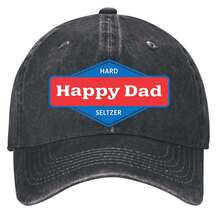 Happy Dad Hard Seltzer Logo Design Hats Vintage Washed Baseball Cap - 黑色 - 查看 1