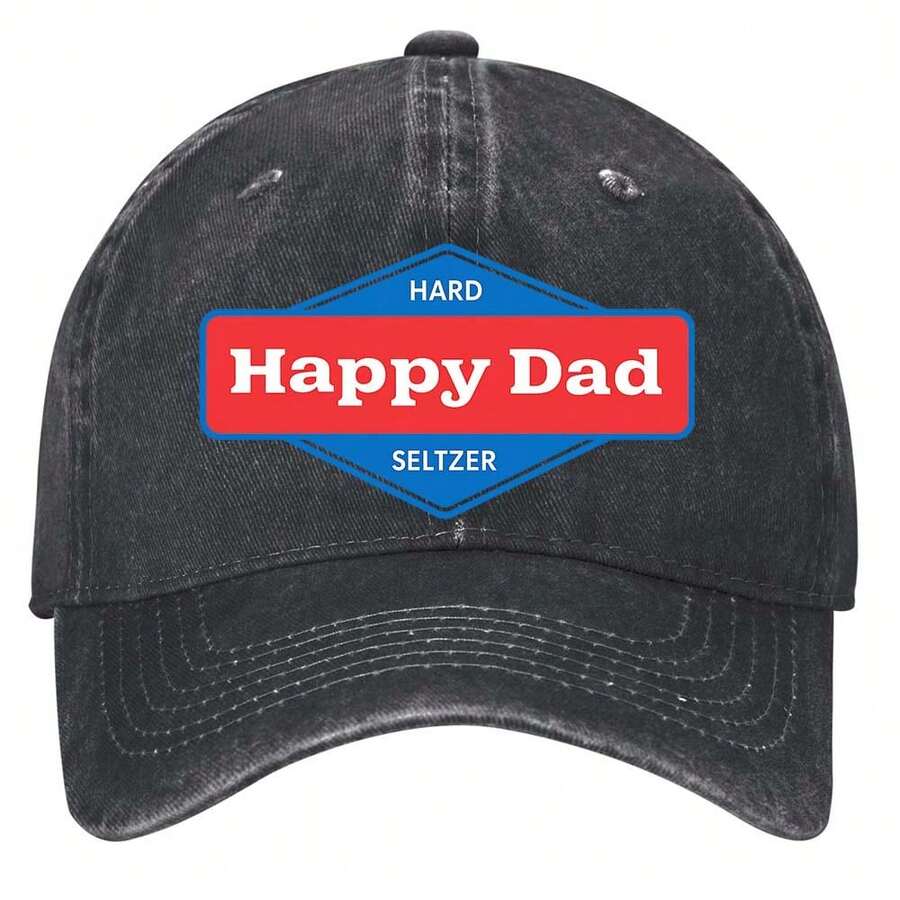 Happy Dad Hard Seltzer Logo Design Hats Vintage Washed Baseball Cap - 黑色 - 查看 1