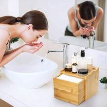 Jucoan Bamboo Towel Container With 50 Count XL Disposable Face Towel Luxe Bamboo Storage Box With Drawer For Makeup Remover Dry Wipes Disposable Washcloths Bathroom Desktop Organizer - 木製的 - 查看 5