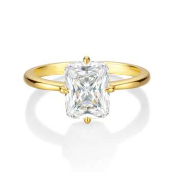 1pc 4-Prong 3 Carat Radiant Cut Cubic Zirconia Women's Gold-Tone Engagement Ring, Elegant S925 Sterling Silver Material, Women's Eternal Commitment Anniversary Ring, Perfect Anniversary & Valentine's Day Gift For Her, Suitable For Daily Wear And Formal Occasions, Comes With Certificate