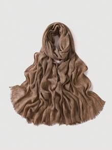 1 Khăn choàng tua rua xếp ly Modal trơn màu dành cho nữ, Khăn trùm đầu thường ngày, Khăn choàng giữ ấm chống nắng Hijab dùng khi mặc váy - nhiều màu - Xem 25