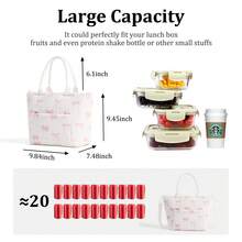 1 Piece Cute Floral&Bow Pattern Insulated Lunch Box Portable Lunch Tote Bag With Handle Corduroy Lunch Bag With Cherry Print Zippered Lunch Handbag With Woven Rope Decor Large Capacity Food Storage Bag With Compartment Suitable For Picnic, School, Office, Camping Suitable For Students, Teachers, Office Workers, Family Good Choice For Teacher's Day Gifts, Mom Gifts, Children's Day Gifts Back To School School Stuff Bag For School Lunch Bag For Women Cooler Bag Picnic Accessories, Home Decor, Party & Christmas Storage - 蝴蝶結 - 查看 2
