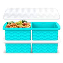 Silicone Freezer Tray For Soup With Lid - 2 Cup Soup Freezer Container Molds - Extra Large Ice Cube Tray - Silicone Freezer Food Molds For Freezing & Storing Soup, Sauce, Broth, Leftovers (2 Pack)-814352 - AquaBlue - 查看 1