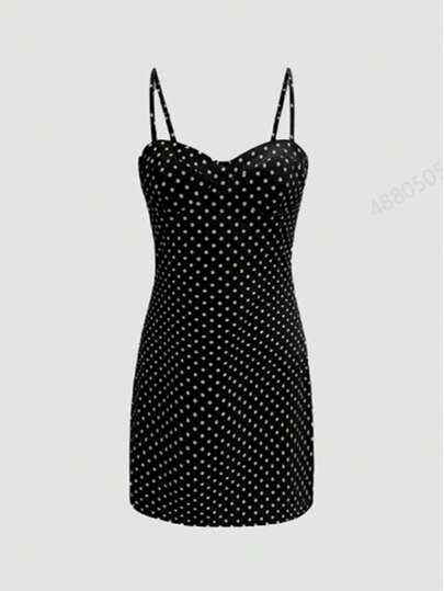 全新性感修身优雅迷你紧身吊带裙，夏季/波尔卡圆点连衣裙