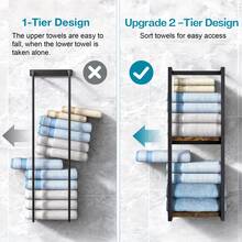 2PCS/1PC Bathroom Towel Rack With Shelves,2-Tier Wall-Mounted Towel Rack - Space-Saving Bathroom & Bedroom Storage Organizer With Wood & Metal Frame, Holds Towels, Candles, Cosmetics - Art Deco Style, No Electrical Needed, Towel Rack For Bathroom, Decorative Metal Frame, Elegant Wood Finish, Towel Racks Bathroom And Restroom Scene,Gift For Housewarming And Summer Back To School - 咖啡棕 - 查看 4