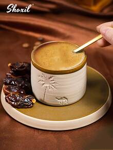 shoxil 1 件咖啡杯、咖啡杯、茶杯、棕榈树和骆驼图案杯、沙特风格陶瓷杯、沙特咖啡杯、沙漠风格咖啡杯、适合家庭、节日礼物、娱乐、庭院、餐厅、沙特国庆日 - 咖啡杯 - 查看 8