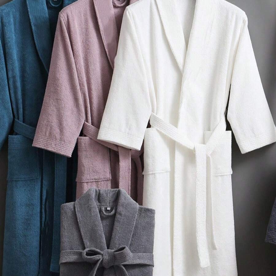 1件长款毛巾浴袍，成人男女款毛巾浴袍，高端酒店品质，加厚毛巾布，四季浴袍，柔软吸水，宽松版型，多色，简约设计，浴室用品，家居用品 - 彩色 - 查看 1