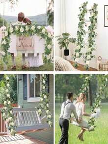 1 件 6 英尺桉树花环，人造装饰花环，适用于婚礼装饰、绿色花环、家庭聚会装饰、餐桌装饰、秋季家居装饰 - 白色 - 查看 9