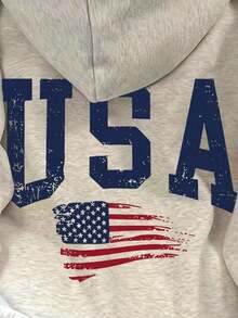 Winter Clothes For WomenINAWLY Women's Casual Letter & American Flag Print Long Sleeve Hoodie Sweatshirt, Autumn/WinterLoose And Comfortablehoodie Christmas Sweatshirt - 淺灰色 2 - 查看 5