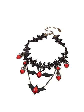 Creative Vintage Lace Necklace With Zirconia Bat Crystal, Suitable For Women's Gothic/Punk Halloween Festival Party, Fashionable And Versatile.