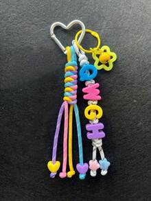 1pc Tassel Custom Bag Charm, Handmade Braided Rope Letter Bead Bag Pendant, Star Bell/Bow, Heart Keychain, Personalized Bag Charm Gift., Aesthetic, Coquette Style - Heart Keychain - View 59