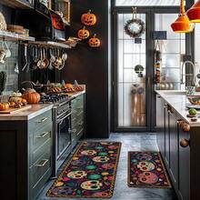 1pc Thickened 0.47 Inch/1.2cm Skull Non-Slip Kitchen Mats,Perfect For Halloween, Day Of The Dead & Easter Decor,Durable,Non-Slip,For Bedroom, Living Room, Laundry, And Bathroom,Halloween Decor,Home Decor Halloween Party - Multicolor - View 2