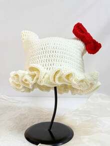 1pc/2pcs Women's Y2K Style Handmade Crochet Ruffle Edge Knitted Hat With Pearl,Hollow Knit Bucket Hat, Color Random,Suitable For Daily Wear, Photography, Party, Picnic, Outdoor,Summer,Beach - Pearl Ruffles - View 7