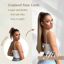 24 Inch Synthetic Ponytail Hair Extensions, Black Natural Braided Ponytail Wig, Long Straight Hair, Elastic Band Fastener, For Women - Multicolor - View 7