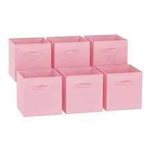 ARISE-Cubos de almacenamiento de 31 x 31 x 31 cm pulgadas, paquete de 6 contenedores de almacenamiento grandes y resistentes, asas dobles, plegables, cubos organizadores, cestas de tela para organizar - Rosa - Ver 7