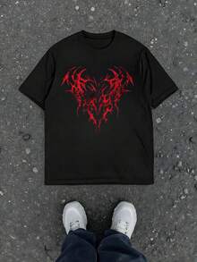 Red  Heart Graphic 220g Inspired By Dark Fantasy Aesthetics And Intricate Patterns Showcasing A Love Symbol Crafted With Sharp Edges And Fiery Hues Tshirt - màu đen - Xem 1