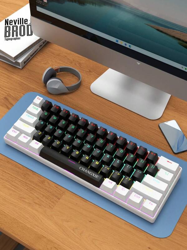 CHANGXIE CHANGXIE 61-Key Wired White, Black And Blue Switch Waterproof Mechanical Keyboard RGB Illuminated Game And Office Kit Gamer Backlit Mechanical Keyboard, Suitable For Home, Office And Gaming