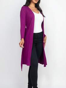 Womens Casual Elegant Long Knitted Cardigan With Shawl Collar And Long Sleeve High Stretch Fabric - 紫色 - 查看 3