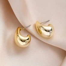 1pair Korean Fashionable & Minimalist Gold-Plated Small Peanut Shaped Earrings Suitable For Daily Wear, Parties, As A Gift For Valentine's Day,Mom,Mother,Mother's Day,Gift