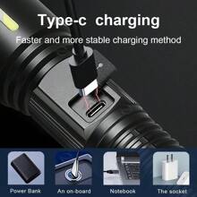 便携式 30W LED 手电筒大功率超远距离伸缩变焦手电筒 5 种模式照明多功能 USB 充电长端照明高光使用 18650/26650 电池荧光灯极具吸引力户外露营和钓鱼工作手电筒 - 黑色 - 查看 8