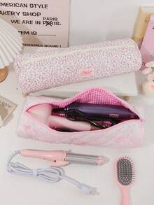 1 Peça de Bolsa de Armazenamento de Secador de Cabelo com Padrão Floral e Laço, Bolsa de Armazenamento de Modelador de Cabelo, Bolsa de Armazenamento de Secador de Cabelo Portátil para Viagem, Bolsa Cosmética Multifuncional Portátil para Viagem, Bolsa de Viagem para Armazenamento de Artigos de Toalete, Capa Protetora à Prova de Poeira que Pode Armazenar Secadores de Cabelo, Ferros de Ondular, Chapinhas, Grampos de Cabelo, Pentes, Necessidades de Cruzeiro e Férias, Presentes de Dama de Honra de Casamento, Presentes de Feriado