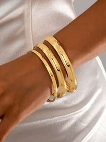 3pcs/Set Luxurious Circular Gold Bangle Bracelet Set For Women, Suitable For Evening Parties, Dates, Gatherings And Festive Gifting - Yellow Gold - View 6