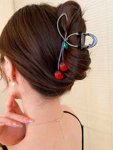 1pc Small Cherry Clip For Women's Large Hairpin, Hair Clip For Back Of Head, High-End Hair Claw, Hair Accessory Cute Valentine's Day Valentines Hair Clips Hair Jaw Clip Hair Clamps Hair Clutch Hair Catcher Clip, School Stuff, College - Gold - 查看 5