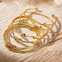 5 件/套简约链式手链，时尚金色混合结开口袖口手链套装，适合婚礼、庆典、音乐节、节日