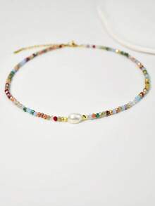 Minimalist Water Pearl Necklace, Adjustable Crystal Choker Necklace, Everyday Jewelry Gift